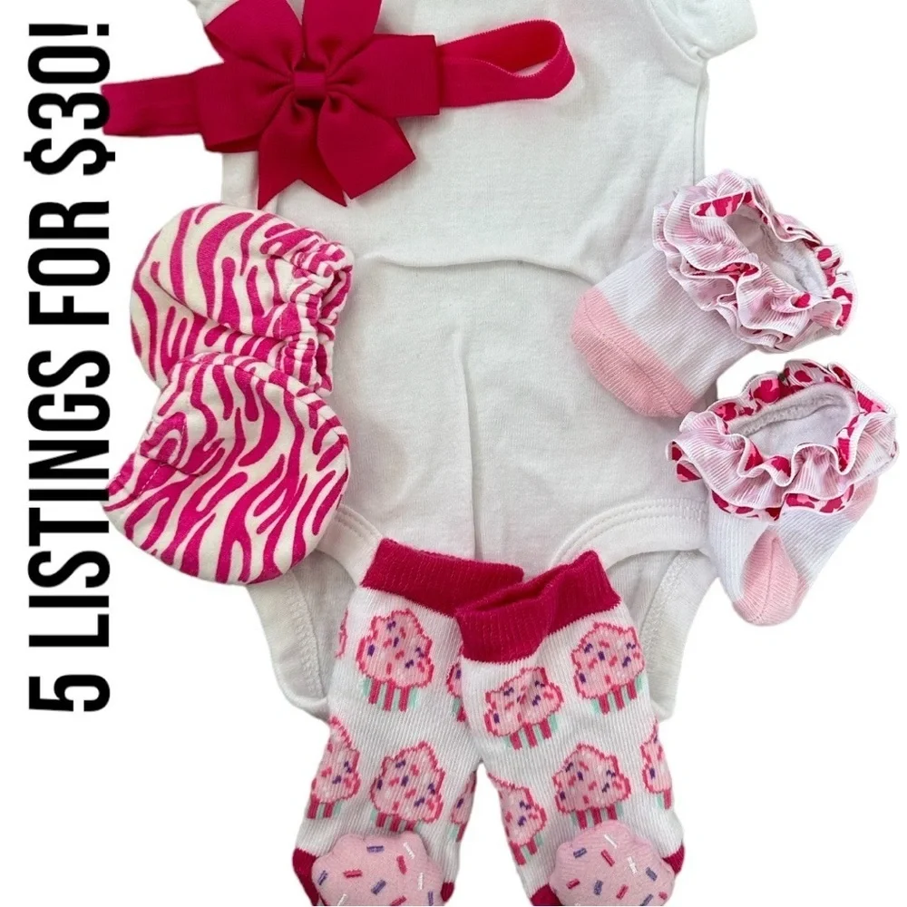 Carter’s newborn baby girl bodysuit accessory bundle lot